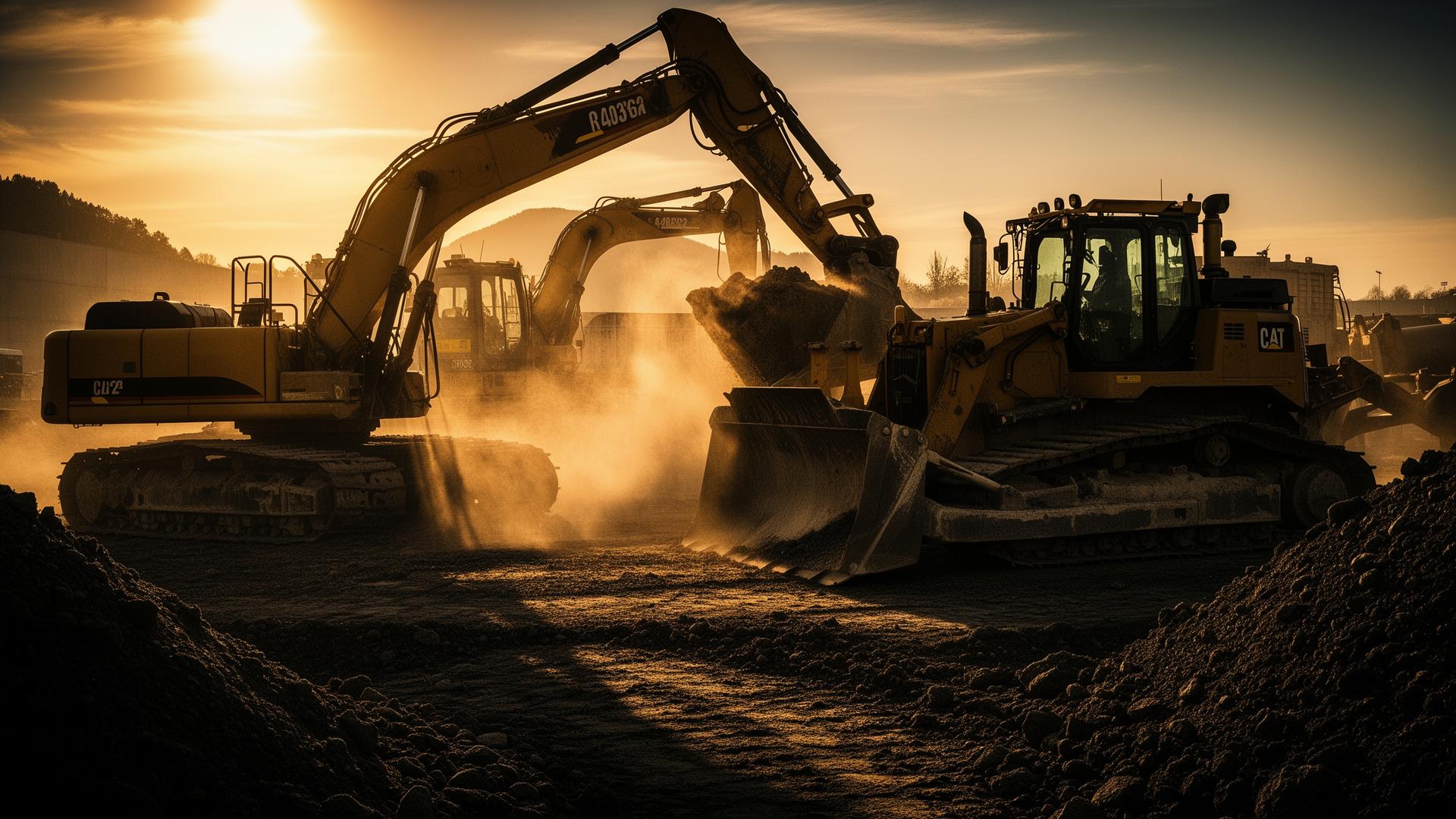 Heavy construction site at golden hour